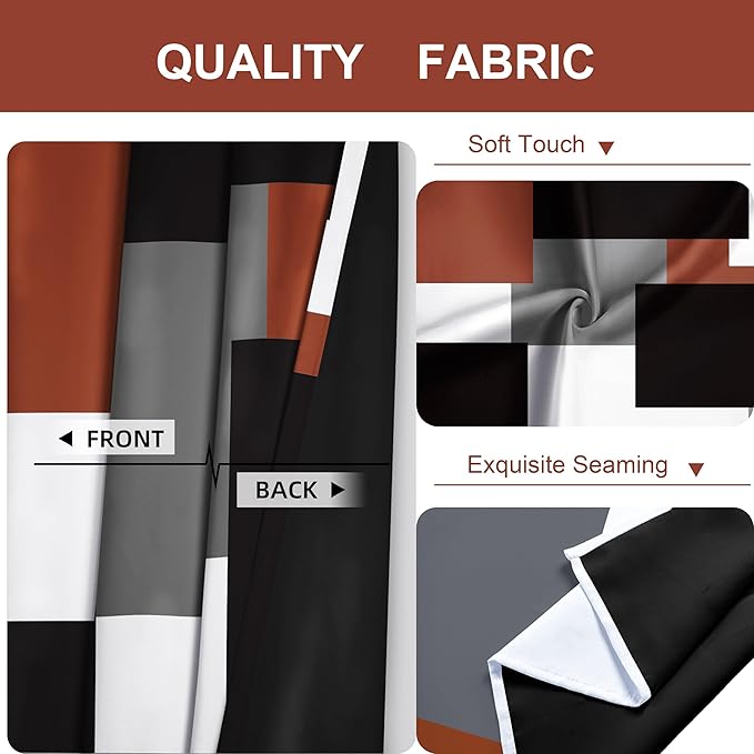 Burnt Orange 100% Blackout Curtains for Bedroom 96 inch Length 2 Panels Set Rust Modern Abstract Geometric Black Out Curtains Insulated Room Darkening Window Drapes for Living Room, 52Wx96L