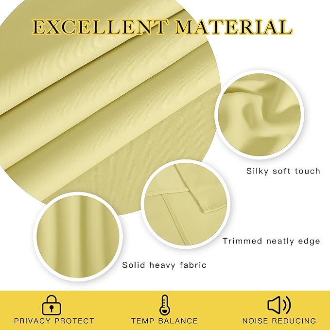 NICETOWN Paler Yellow Blackout Curtains for Bedroom/Living Room 132 Inch Length - Thermal Insulated Room Darkening Grommet Top Window Curtains (100 by 132 - Inch, 1 Panel)