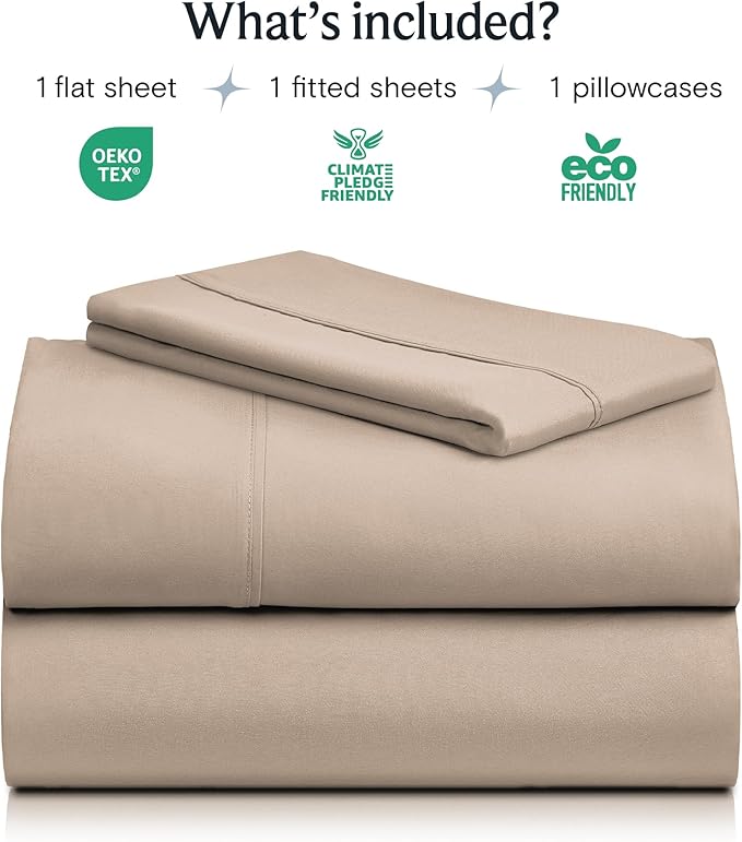 LuxClub 3 PC Twin XL Sheet Set, Deep Pockets Wrinkle Free Cooling Bed Sheets Hotel Bedding for Women, Men, Kids & Teens, Includes 1 Fitted Sheet, 1 Flat Sheet and 1 Pillowcase-Silky Soft Light Khaki