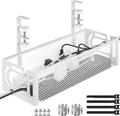Under Desk Cable Management Tray, 15.7'' No Drill Steel Desk Cable Organizers, Wire Management Tray Cable Management Rack (1 Pack-White)