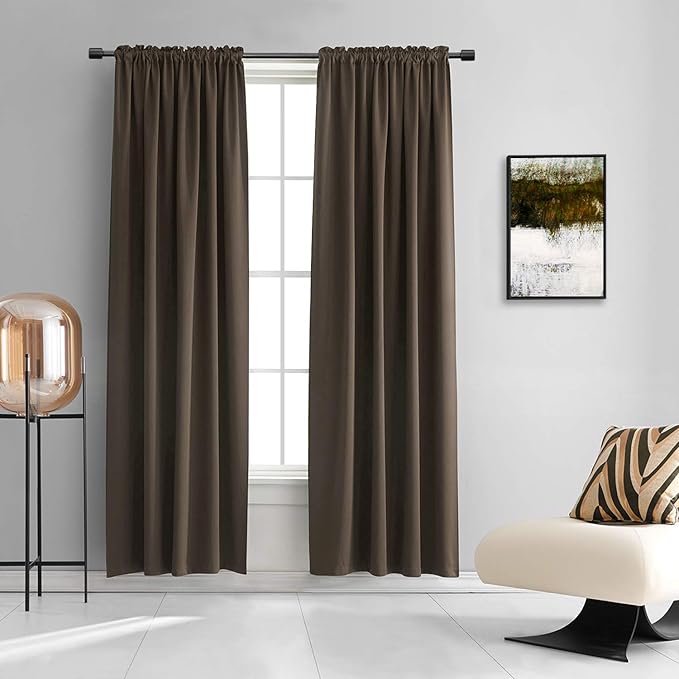 DONREN Brown Coffee Colour Blackout Curtain Panels for Cafe - Rod Pocket Thermal Insulated Curtains for Bedroom (52 W x 90 L Inch,2 Panels)