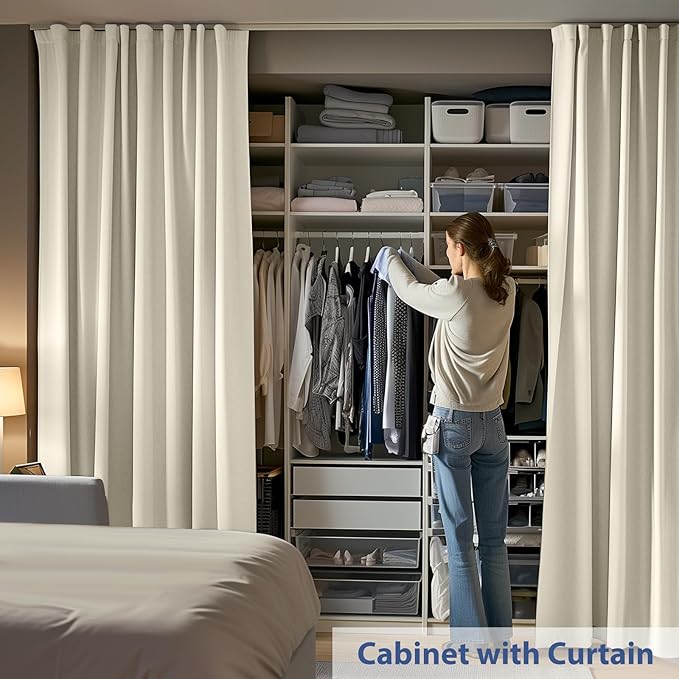 Room Divider Ceiling Mounted Curtains Track Sets Extra Wide Blackout Curtain Flexible Tracks for Bedroom Privacy Partition Separator, 1 Panel Beige Drape and White Rail, W12.5 x H8ft