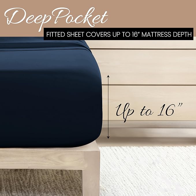Linen Market Brushed Microfiber Full Sheet Set 4 Piece – Oeko-TEX Certified Ultra Soft & Wrinkle-Free - 16" Deep Pocket Sheets - Easy Care Full Size - Navy
