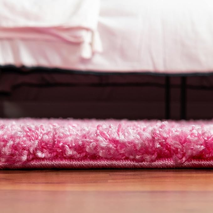 Unique Loom Solid Shag Collection Area Rug (7' 10" x 10' Oval, Taffy Pink)