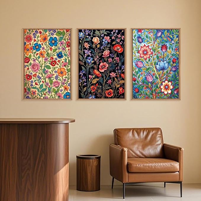 LHIUEM Large Vintage Botanical Flower Framed Canvas Wall Art,Abstract Colorful Wildflower Wall Decor,Rustic Bouquet Wall Painting,Poster Artwork for Living Room,Bedroom,Dining Room,Office -16"x24"x3