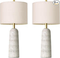 BOBOMOMO 27.25" Modern Table Lamp Set of 2, White Resin Table Lamps with Stone Look, Lamps for Living Room with Linen Shades, Bedside Lamps for Bedroom, Nightstand, Entryway