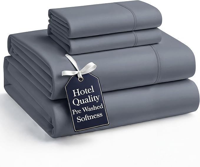 Casa Platino 4Piece Charcoal Microfiber King Sheet Set, Pre-Washed Ultra Soft, Breathable, Deep Pockets - Bed Linen Set