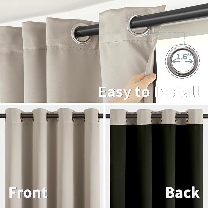 BGment Short 100% Blackout Curtains for Bedroom, Thermal Insulated Energy Efficiency Noise Reducing Grommet Curtains 54 Inch Length with Liner for Small Window 2 Panels Each 42 Inch Wide, Cashmere