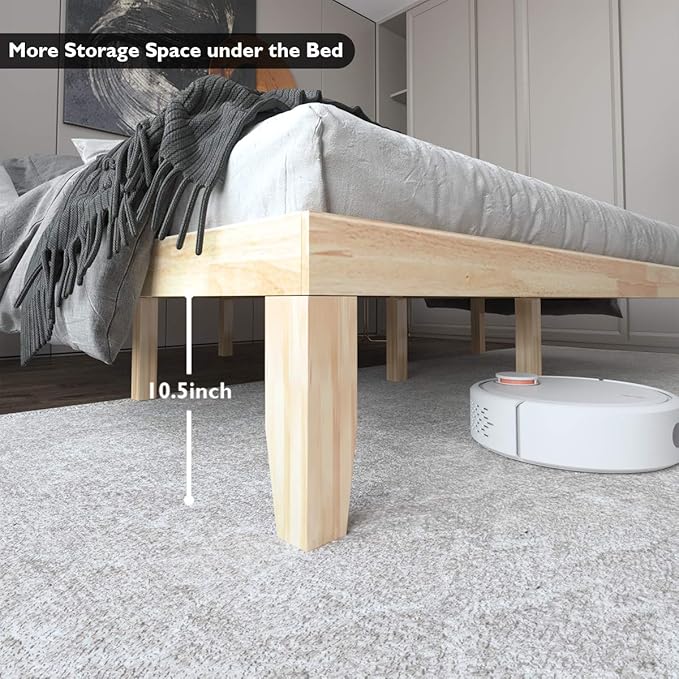 Giantex King Wood Platform Bed Frame, 14 Inch Solid Rubber Wood Mattress Foundation, Heavy Duty Wooden Slats Support, No Box Spring Needed, Easy Assembly, Natural
