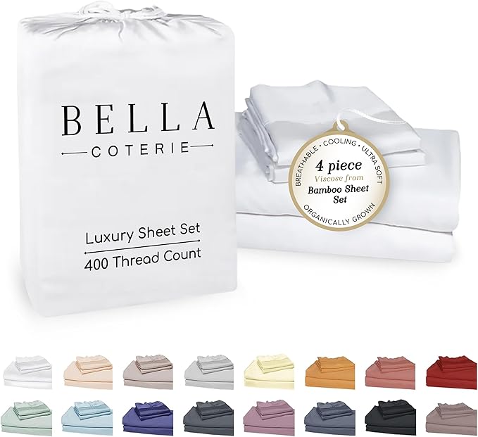 Bella Coterie Luxury Bamboo Viscose 34” Split Top King Size Sheet Set | 1 Fitted Sheet for Sleep Number & Adjustable Beds | 100% Organically Grown | Cooling & Soft | 18” Deep Pocket [White]