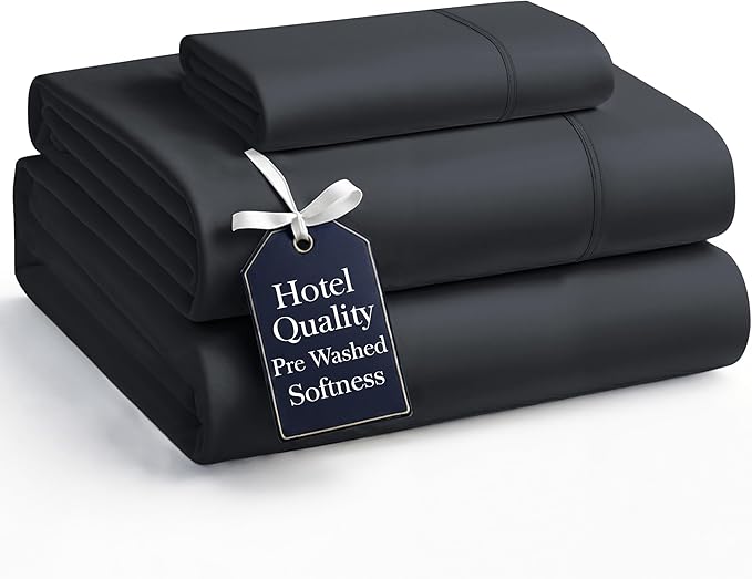 Casa Platino Twin Bed Sheet Set, Pre-Washed Twin Sheets Set, 3 Piece Set, Ultra Soft & Breathable Sheets, Brushed Microfiber Bedding with 15-Inch Deep Pockets, Bunk Bed Sheets – Black