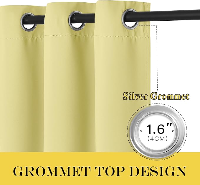 NICETOWN Paler Yellow Blackout Curtains for Bedroom/Living Room 132 Inch Length - Thermal Insulated Room Darkening Grommet Top Window Curtains (100 by 132 - Inch, 1 Panel)
