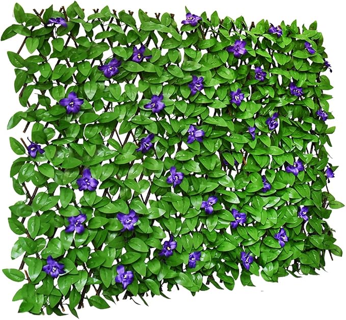 Sumery Expandable Fence Privacy Screen for Balcony Patio Outdoor,Decorative Faux Ivy Fencing Panel,Artificial Hedges (Single Sided Leaves) (4, Green Flowers)
