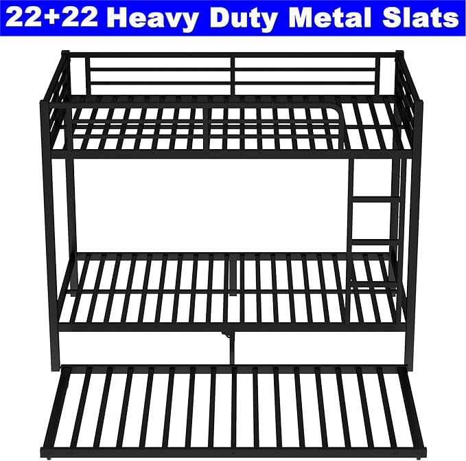 Upgraded Version Thicken Heavy Duty Metal Twin XL Bunk Bed with Twin Size Trundle, Modern Style Stronger Bunk Bed Frame for Adults, Easy Assembly (Twin XL)