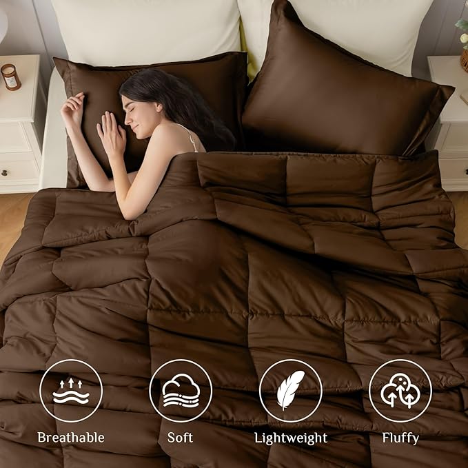 JOLLYVOGUE Twin XL Comforter Set, Ultra-Soft Bed in a Bag Twin XL Size 5 Pieces, Oeko-TEX Certified Bedding Set with Down Alternative Comforter, Sheets, Pillowcases & Shams, Brown & Beige