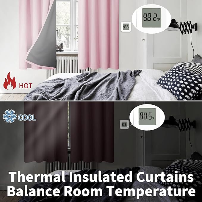 BGment Pink Blackout Curtains for Girls Room 2 Panels Set, Kids Curtains for Baby Nursery Bedroom 63 Inch Length Thermal Insulated Soundproof Full Room Darkening Toddler Room, Each Panel 52 Inch Wide
