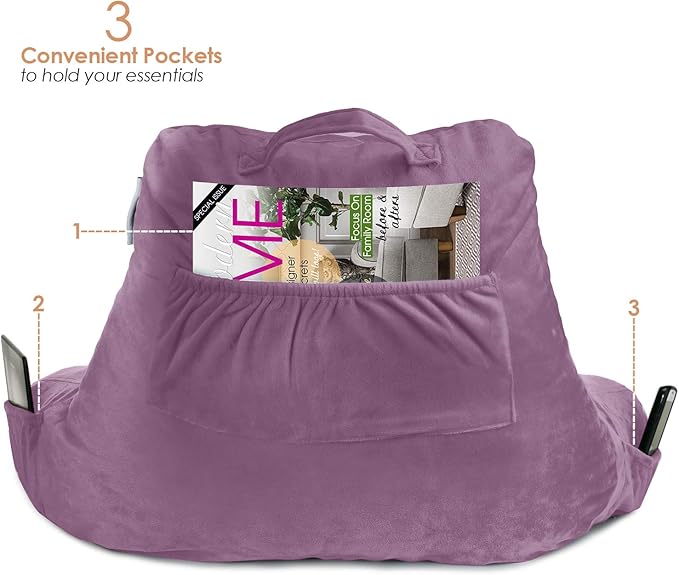 Nestl Reading Pillow with Shredded Memory Foam, Designed for Sitting Up in Bed and Couch, Back and Arms Adjustable Support for Adult & Teens Backrest Pillows for Reading Washable Cover, Lavender Dream