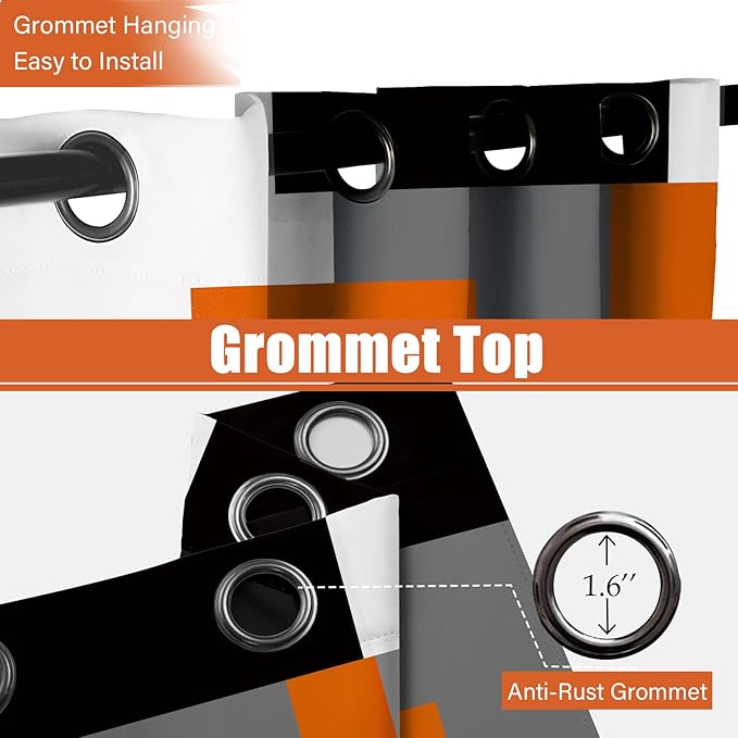 Orange 100% Blackout Curtains for Bedroom 108 inch Extra Long 2 Panels Set Black White Grey Modern Abstract Geometric Black Out Curtains Room Darkening Window Drapes for Living Room, 52Wx108L