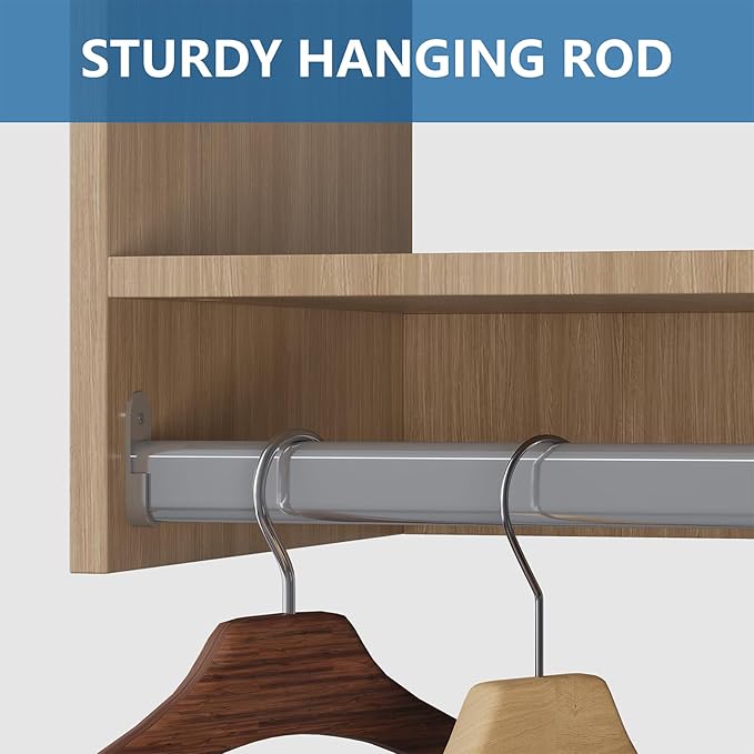 Medium Double Hanging Closet Unit, Modular Closet System, Wood Closet System Organizer with Storage for Walk In Closets, Clothing Rack Closet for Hanging Clothes, Bedroom, Wood, 19.5"W