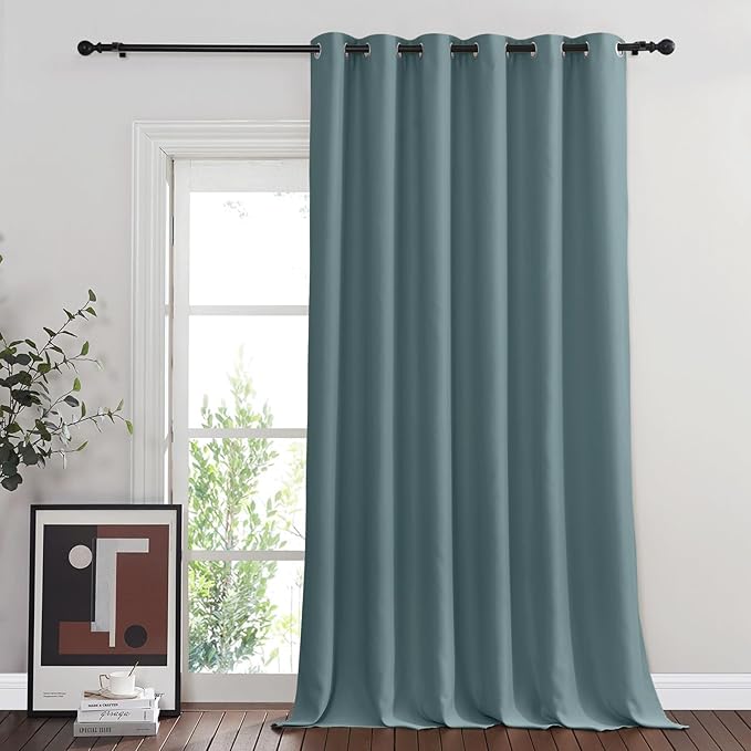 NICETOWN Blackout Sliding Door Curtain 95 inches Long, Grommet Thermal Curtain Room Darkening Window Treatment Sound Reducing Drape for Bedroom (Greyish Blue, W80 x L95, 1 Panel)