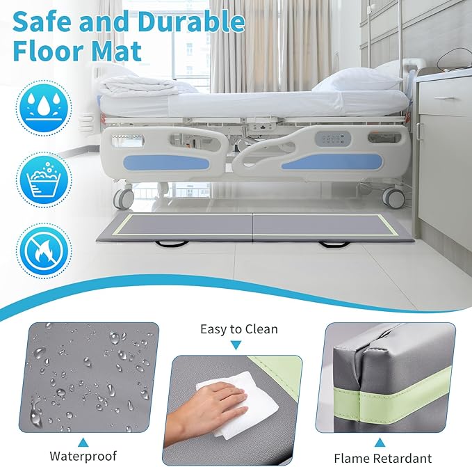 Winado Fall Mat for Elderly, 72" x 23" Bi-Fold Floor Mat Bedside Anti-Slip Protection Standing Safety Mats Reduce Risk for Elderly, Patients, Home or Hospital Care, Grey