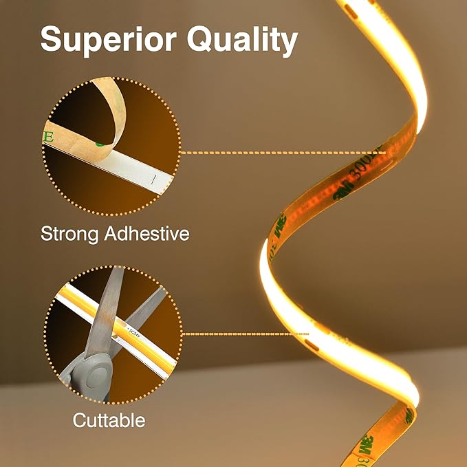 COB LED Strip Lights Warm White,24V Dimmable led Light Strip KIT with Remote and app Control,3000K 50FT/15m 8mm Wide Ra>90 Cuttable Flexible Strip Lights for Bedroom,Wardrobe,Cabinet