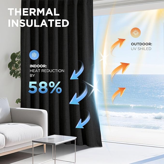 Joydeco Blackout Curtains for Bedroom - 120 Inch Long 100% Light Blocking 2 Panels Set Black Drapes, Thermal Insulated Room Darkening Curtains, Linen Textured for Living Room, Rod Pocket & Back Tabs