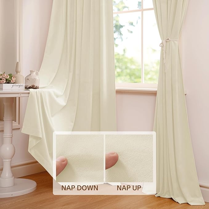 StangH Ivory White Bedroom Curtains 92 inches Long Soft Velvet Rod Pocket Light Dimming Privacy Assured Window Drapes Elegant Home Decor for Office Dining Room Doorway, W52 x L92, 2 Panels