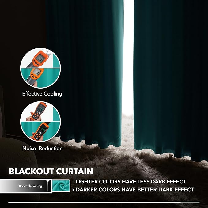 Deconovo Blackout Curtains, Thermal Insulated, W52 x L84 2 Panels, Back Tab, Machine Washable, Room-Darkening Drapes for Bedroom/Living Room Turquoise