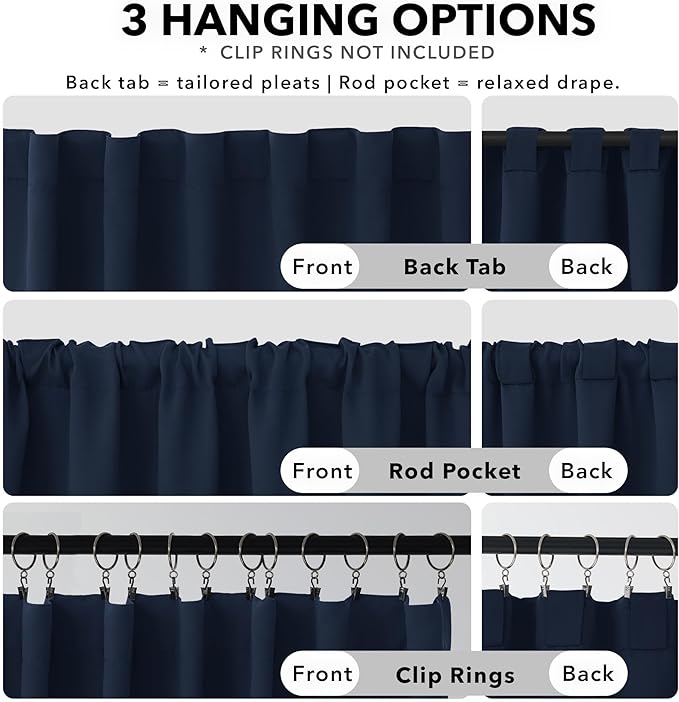 Deconovo Blackout Curtains, Thermal Insulated, W70 x L84 2 Panels, Back Tab, Machine Washable, Room-Darkening Drapes for Bedroom/Living Room Navy Blue