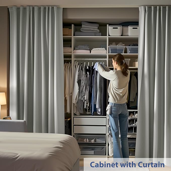 Room Divider Ceiling Mounted Curtains Track Sets Extra Wide Blackout Curtain Flexible Tracks for Bedroom Privacy Partition Separator, 1 Panel Light Grey Drape and White Rail, W10 x H9ft