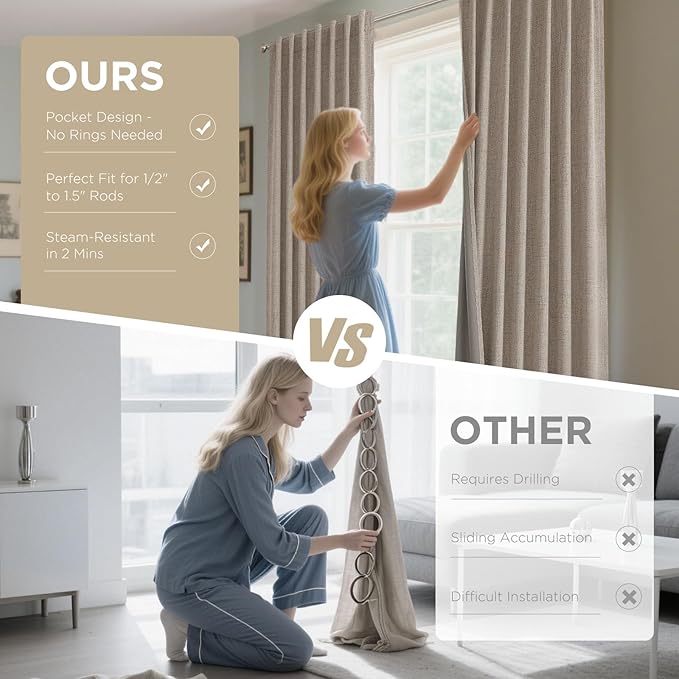 Joydeco Linen Blackout Curtains for Bedroom - 100% Light Blocking 1 Panels, Linen Drapes 100" W x 96" L, Thermal Insulated Room Darkening Curtains for Living Room, Rod Pocket & Back Tabs
