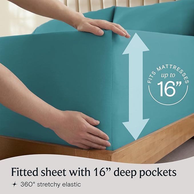 LuxClub 3 PC Twin Sheet Set, Deep Pockets Wrinkle Free Cooling Bed Sheets Hotel Bedding for Women, Men, Kids & Teens, Includes 1 Fitted Sheet, 1 Flat Sheet and 1 Pillowcase-Silky Soft Teal
