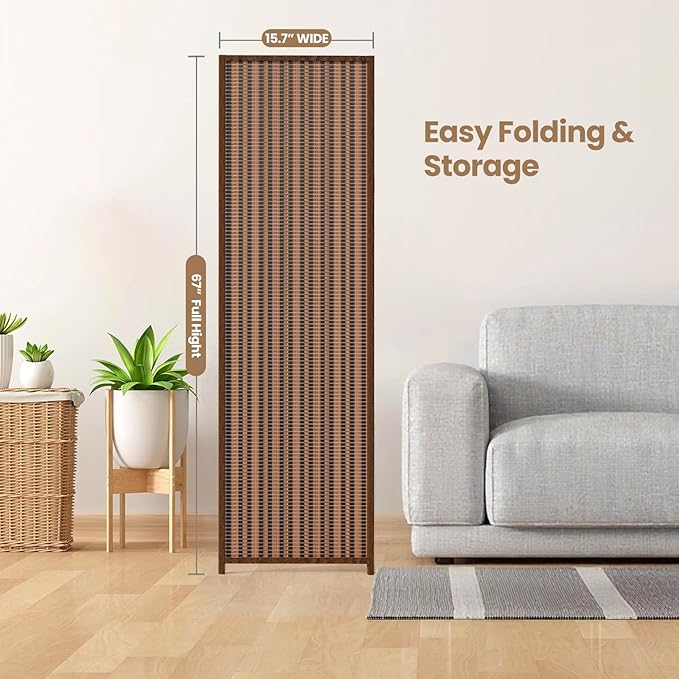 8 Panel Room Divider and Extra Wide Folding Privacy Screen, 126" W x 67" H, Bamboo Room Divider for Room Separation
