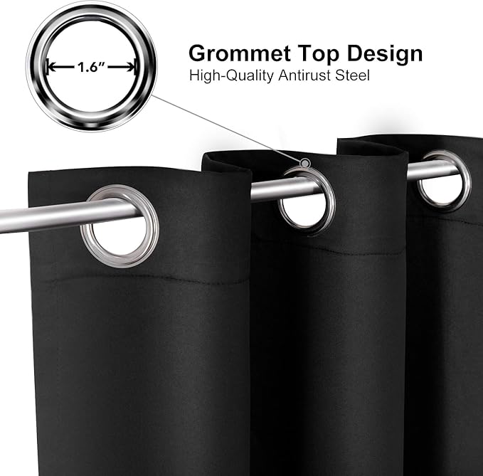 ChrisDowa Blackout Curtains 102 Inches Long 2 Panels Set for Living Room, Grommet Thermal Insulated Room Darkening Curtains for Bedroom (Black, 52 x 102 Inch)