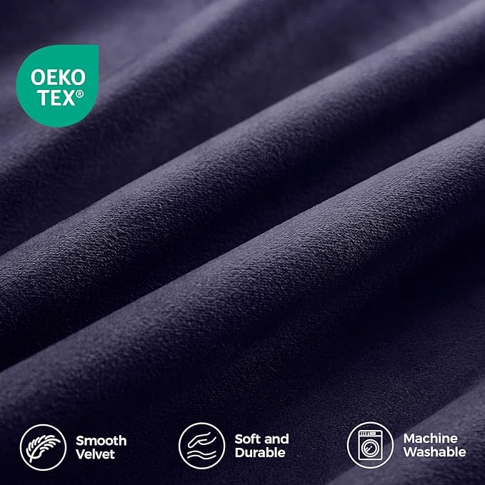 Pinch Pleated 100% Blackout Curtains for Bedroom, Navy Blue Velvet Curtains for Living Room, Black Out Curtain 102 inch Long Room Darkening, Blackout Pinch Pleat Drapes with Hooks 2 Panels