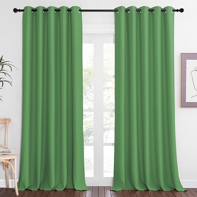 NICETOWN Sliding Door Window Treatment Blackout Patio Door Curtain Panels, Privacy Thermal Drapes for Bedroom Living Room Department with Grommet Top (Froest Green, W66 x L110)