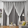 Star Double Layer Blackout Curtains for Bedroom, Kids - Cute, 96 Inches Long, 2 Panels Set, Grey, 42 X 96 Inches