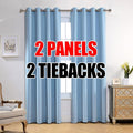 MIUCO 1 Pair Thermal Insulated Grommet 52-Inch-by-84-Inch Blackout Window Curtain Panels with 2 Tie Backs, Sky Blue