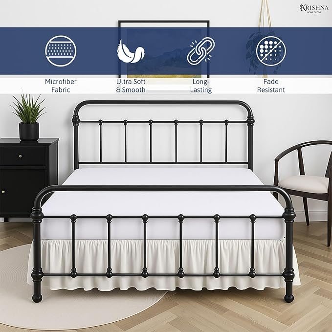 KRISHNA Ruffled Bed Skirt with Split Corners Twin, 100% Microfiber Hotel Quality, 24 Inch Drop Dust Ruffle Gathered Bedskirt with Platform, 39" x 75", Ivory