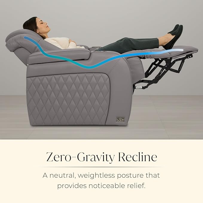 Seatcraft Diamante Zero-Gravity CoolZero Italian Leather Home Theater Seating, Power Headrest, Power Recline, Single Recliner, Gray