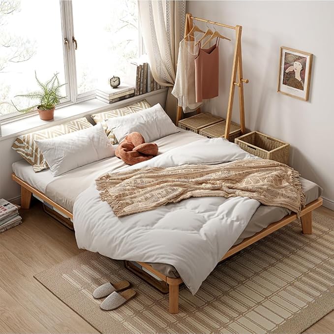 Twin Platform Bed Base - 14 Inch Solid Wood Mattress Foundation with Support Slats and Legs, Twin-Size Rubberwood Simple Bed Frame
