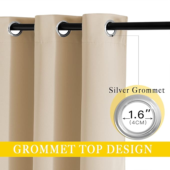 NICETOWN Blackout Living Room Curtain 118 inch Length, Grommet Thermal Curtain Sound Blocking Room Divider for Sliding Glass Door, Biscotti Beige, W80 x L118, 1 Panel