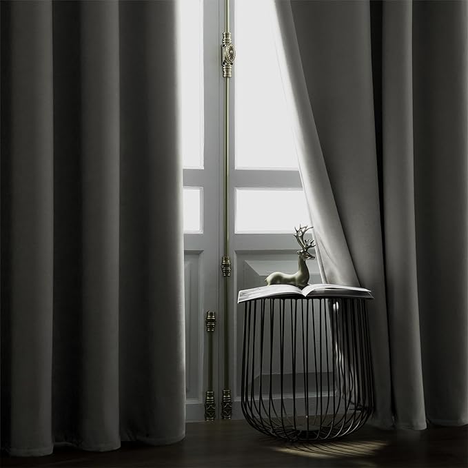 Joydeco Vanilla Grey Velvet Curtains 108 Inches 2 Panels,Luxury Thermal Insulated Soft Curtains for Bedroom & Living Room, Room Darkening Velvet Drapes, Rod Pocket (52W x 108L)