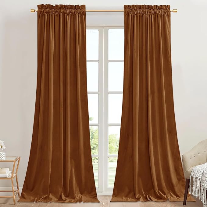 StangH Halloween Curtains Burnt Orange Velvet Room Darkening Window Drapes Thick Heavy Privacy Drapes for Doorway/Living Room Sliding Door/Kids Bedroom, W42 x L84, 2 Panels