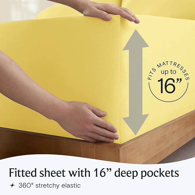 LuxClub 3 PC Twin XL Sheet Set, Deep Pockets Wrinkle Free Cooling Bed Sheets Hotel Bedding for Women, Men, Kids & Teens, Includes 1 Fitted Sheet, 1 Flat Sheet and 1 Pillowcase-Silky Soft Lemon