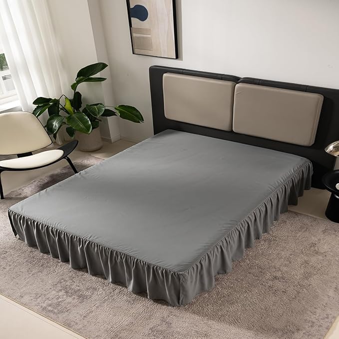 Grey Bed Skirt Queen Size Ruffled Bed Skirt with Split Corners, Queen Bed Skirt 18 Inch Drop, TSUTOMI Queen Size Bed Skirt Grey for Ruffled Bed Skirt with Split Corners, Bed Skirt Queen Size