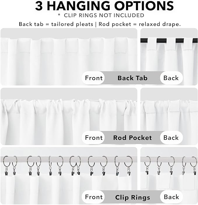 Deconovo Blackout Curtains, Thermal Insulated, W42 x L95 2 Panels, Back Tab, Machine Washable, Room-Darkening Drapes for Bedroom/Living Room Pure White