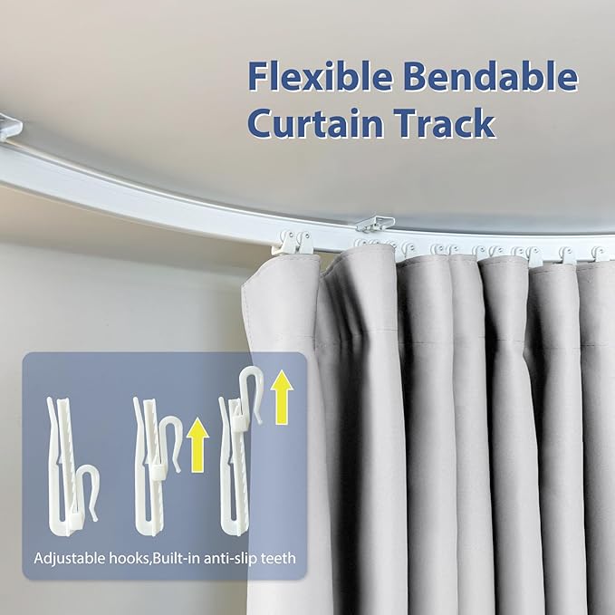 Room Divider Ceiling Mounted Curtains Track Sets Extra Wide Blackout Curtain Flexible Tracks for Bedroom Privacy Partition Separator, 1 Panel White Drape and White Rail, W10 x H8ft
