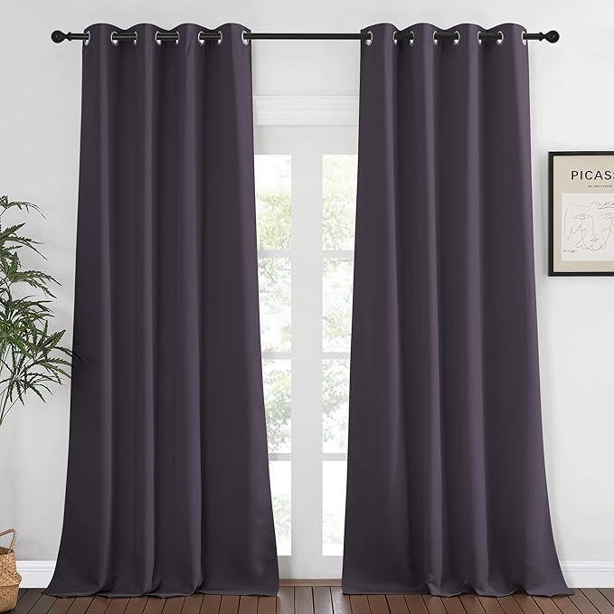 NICETOWN Blackout Window Curtain 90 inch Length - Room Darkening Thermal Insulated Grommet Large Window Treatment Light Blocking for Bedroom/Doorway (Greyish Purple, 1 Panel, W52 x L90)